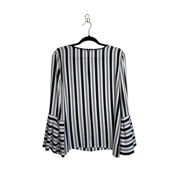 LOFT White & Black Striped Bell Sleeve Blouse Large Women’s - Picture 5 of 11